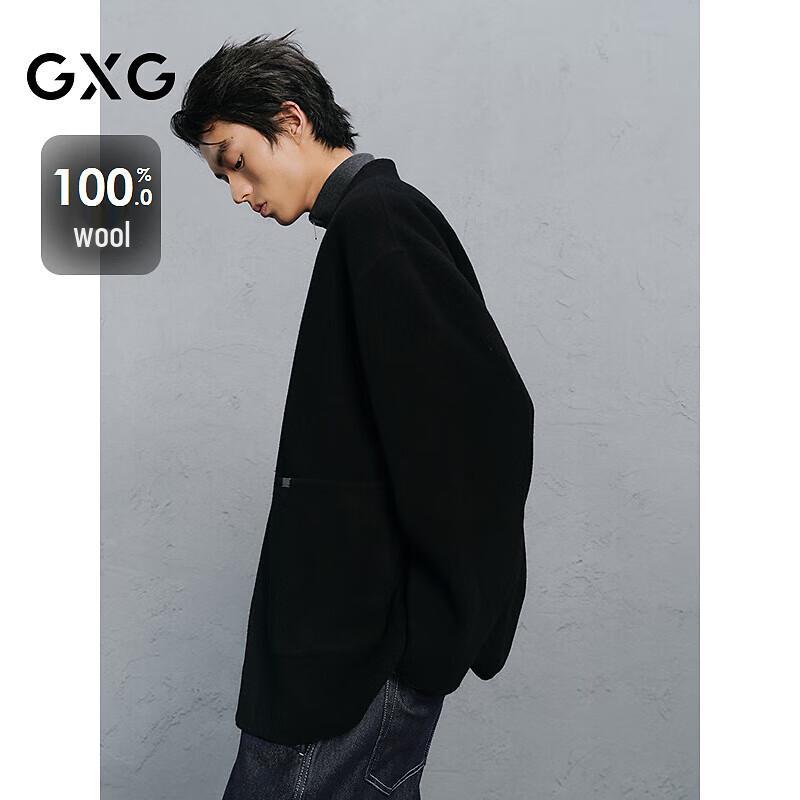 GXG Men's Black Collarless Short Wool Coat