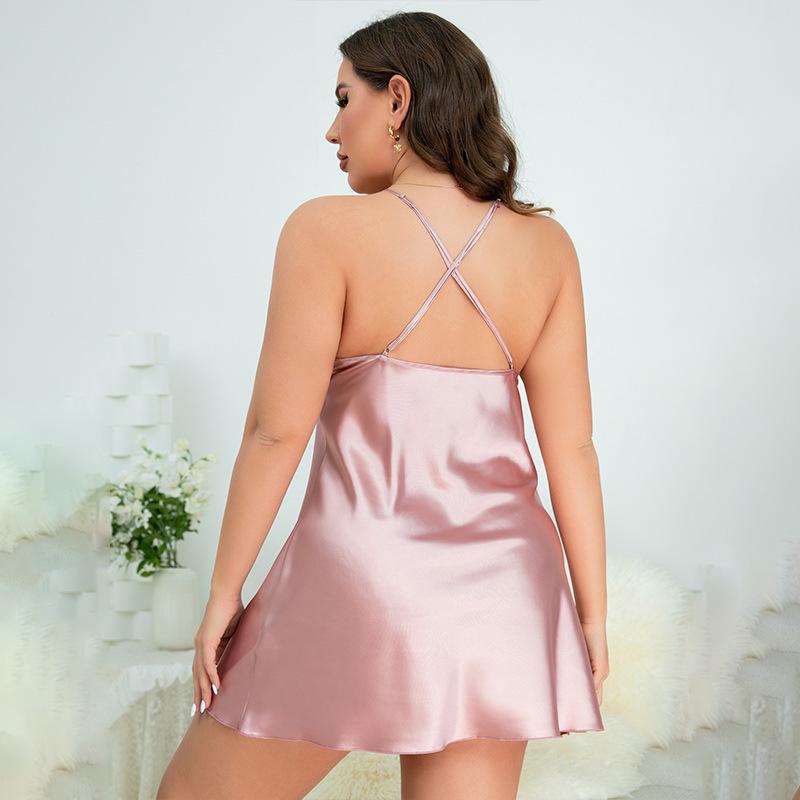 Plus Size Nachthemd Sommer Lockeres Neckholderkleid Sexy Damen Nachthemden aus Eisseide