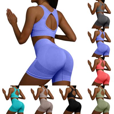 Women's Fashion U-neck Sleeveless Vest Top High Waist Abdominal Compression Fitness Tight Fitting Running Sports Shorts  Yoga Two-piece Set