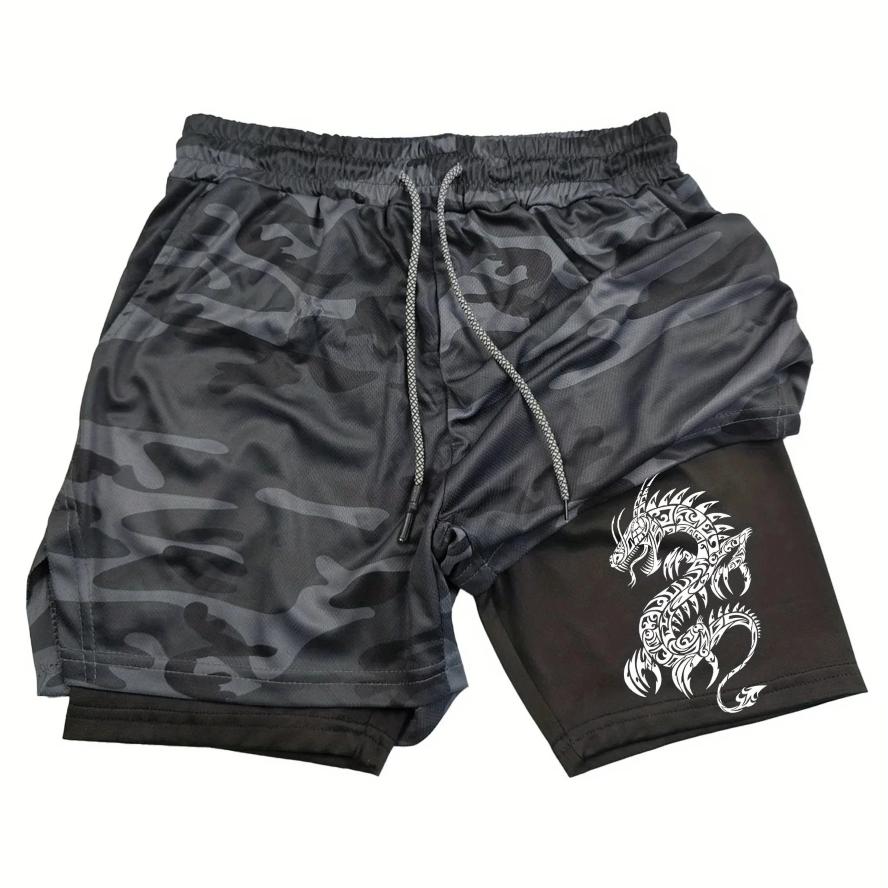 Dragon Muay Thai Kick Boxing MMA Shorts Men Women Unisex Casual Sportswear Double Layer Quick Dry Breathable Training Sport Gym Fitness Workout