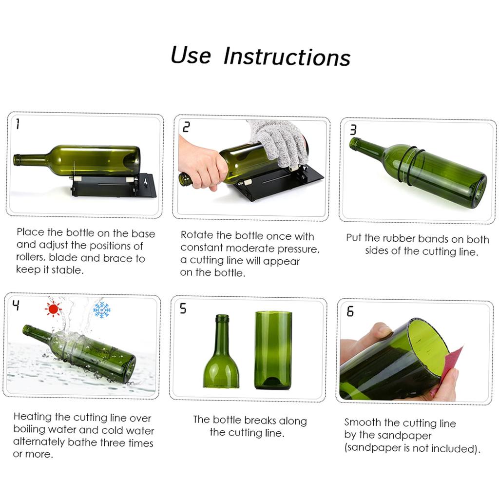 Glass Bottle Cutter for DIY Projects, Upgrade Cutting Tool with Metal Pad & Bottle Holder, for Wine Beer Soda Bottles