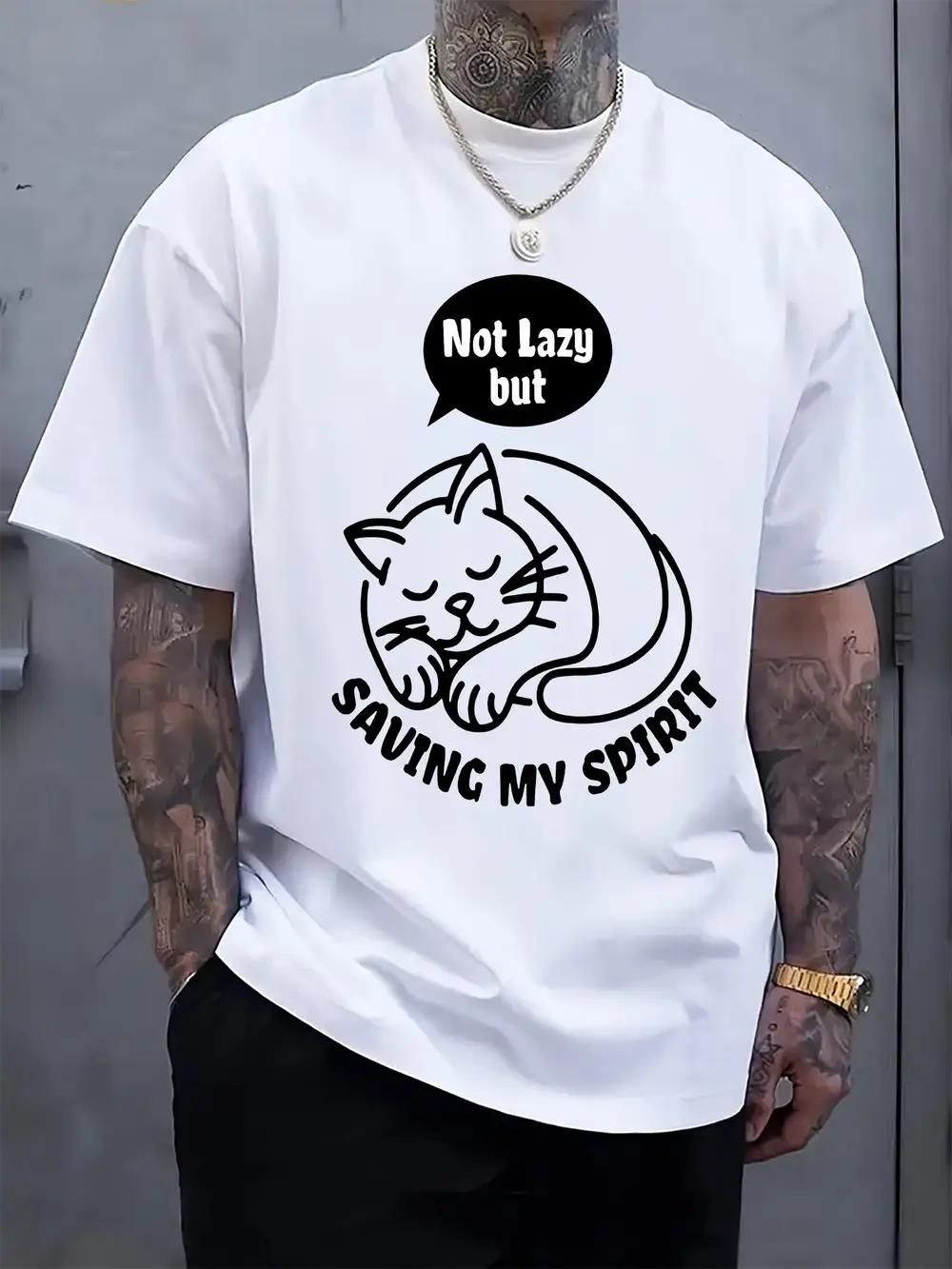 

Lazy Cat Energy Slogan Print Round Neck Short Sleeve T-shirt S