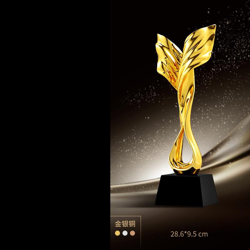 Customized Gold-plating Resin Trophy Award Souvenir, Excellent Character, Home Decoration, Creative, Crystal Base, Engraving 1Pc