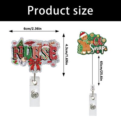 Christmas Badge Holder Sequins ABS Retractable Badge Holder with Metal Pocket Clip Keychain Accessory For Nurse Doctor