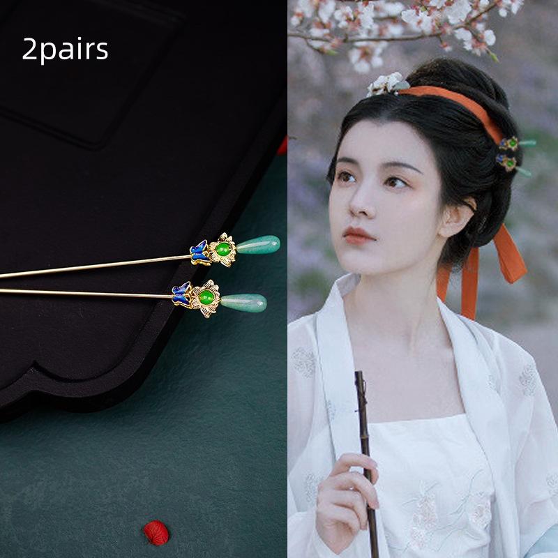 

2 пары Древняя китайская заколка для волос Жемчуг Классическая заколка для волос династии Тан Кисточка Элегантный цветок Гребень для волос