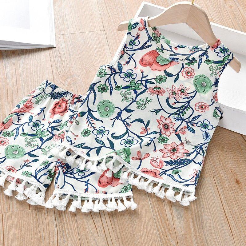 Girls' Floral Chiffon Set Summer New Item for Baby Girls Children's Camisole Top Lace Shorts Two-piece Set