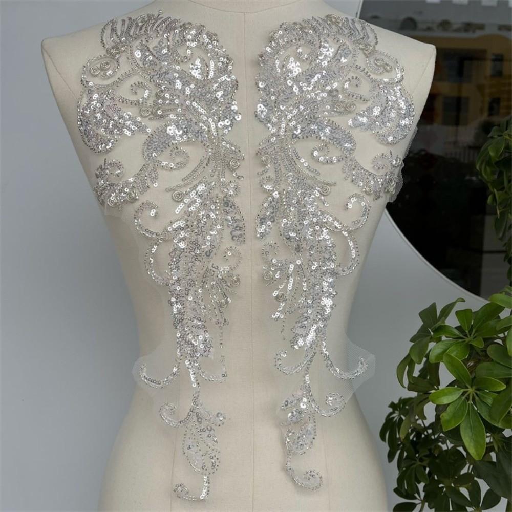 White Flower Lace Bodice Applique DIY Sew On Patches Sequin Embroidery Sewing Patch  for Dress