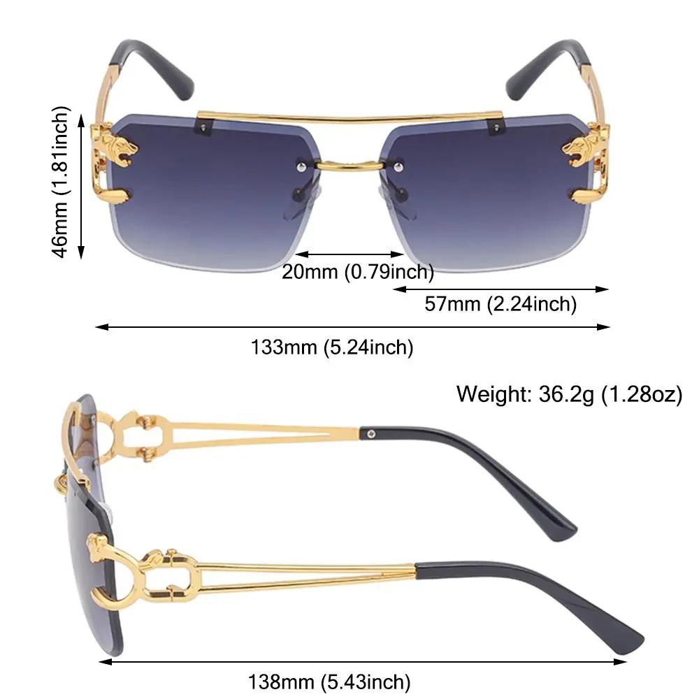 Retro Square Rimless Sunglasses Seaside Cheetah Decoration Frameless Gradient Lens Eyeglasse Outdoor UV Protective Eyewear
