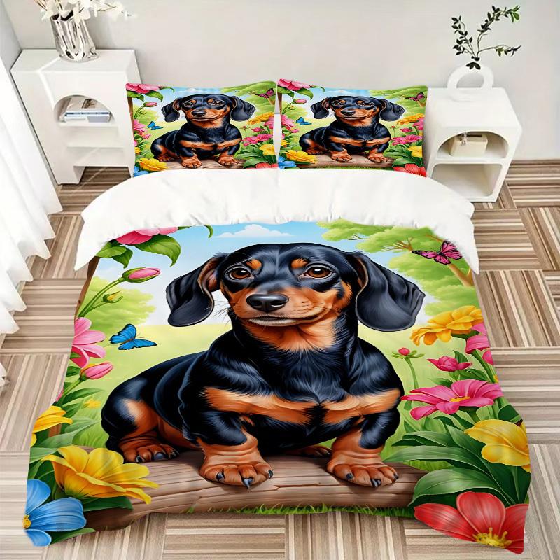 3pcs Dachshund Duvet Cover Set - Machine Washable, Includes 1 Cover and 2 Pillowcases, No Core Included Yy251013006