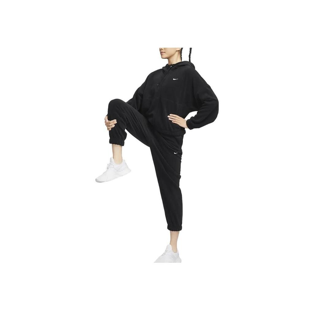 Nike Solid Color Drawstring Loose Knit Sports Pants Women Bottoms Black FB5579-010