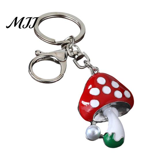 Faux Pearl Combination Keychain Zinc Alloy Pendant, Dripping Process Key Ring with Imitation Cartoon Charm Mushroom Shape, Multiple Colors Bag