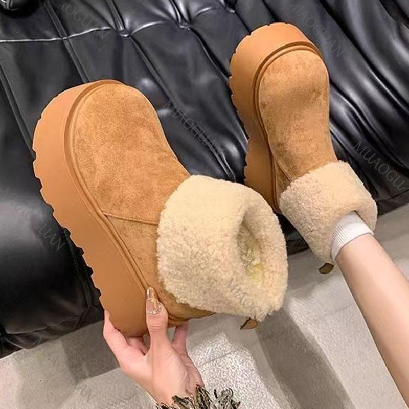 Fashion Platform Women's Snow Ankle Boots Suede Mid Heel Cotton Shoes Short Plush Warm Boots 2025 Winter Casual Boots Botas De Mujer