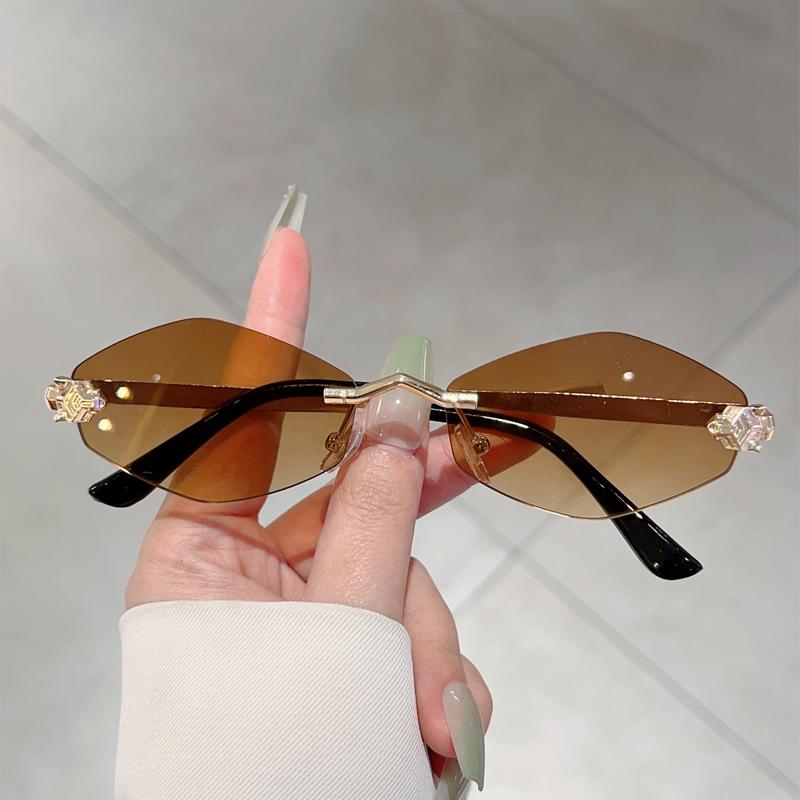 Rimless Polygon Sunglasses Men  New Gradient Ocean Lenses Decor Shades Women Ins Trendy Stylish Design Sun Glasses