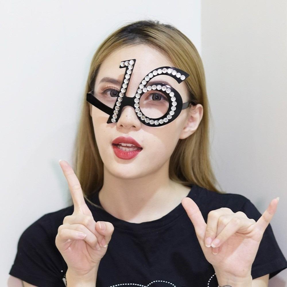 Rhinestone Birthday Number Rhinestone Glasses 16th 18th 30th 40th 50th 60th Party Mask  Unisex