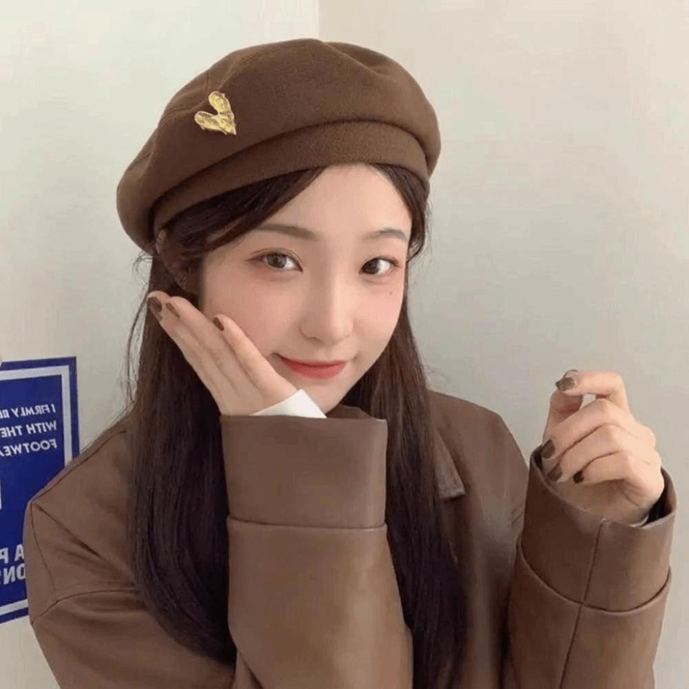 Solid Color Love Beret Thick Octagonal Cap Vintage Painter Hat Girls