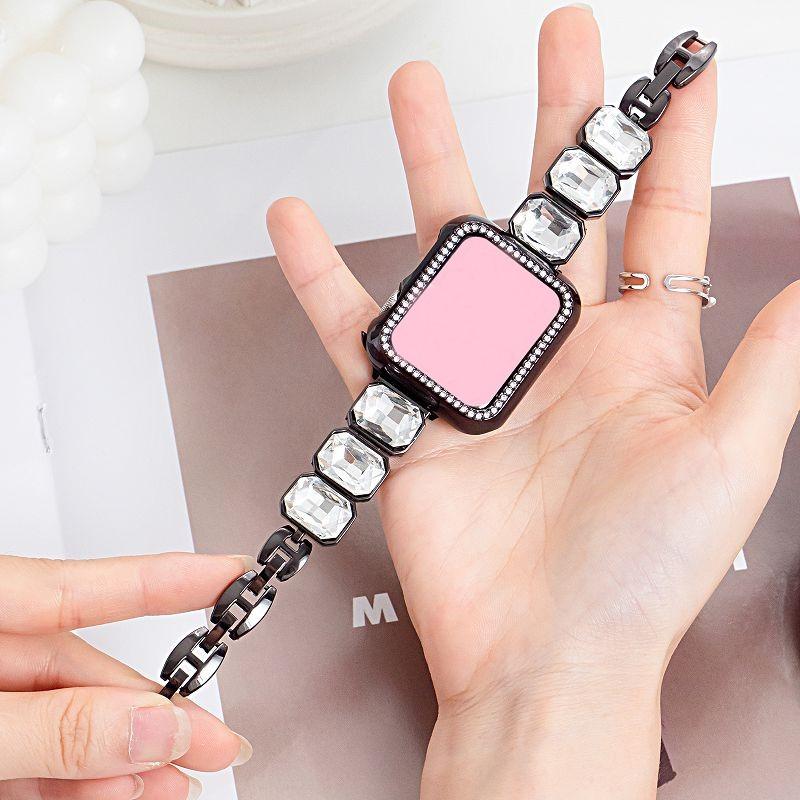 Jewelry Bracelet for Apple Watch Bands 46 45 44 42 38 49mm Diamond Metal Band Square Crystal Strap for iWatch S10 9 8 7 SE 6 5 4