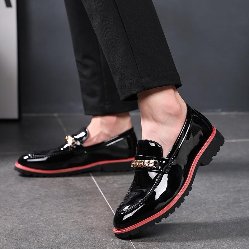 Fashion Men's Trendy Designer Classic Loafers Metal Chain Men's Slip-on Casual Leather Shoes Men Outdoor Party Wedding Shoe