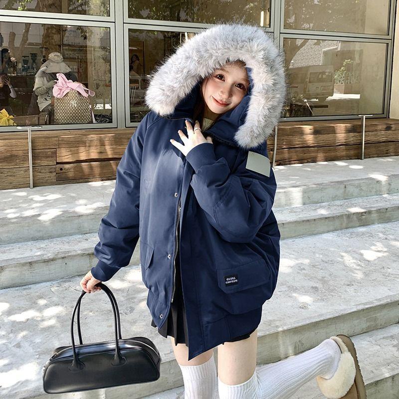 Down cotton-padded clothes for women's winter new tooling pie to overcome thickened cotton-padded jackets, loose cotton-padded jackets