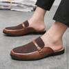 New Men's Charm Suede Leather Half Slippers Black Brown Shoes Male Casual Mules Moccasins Breathable Monk Straploafers