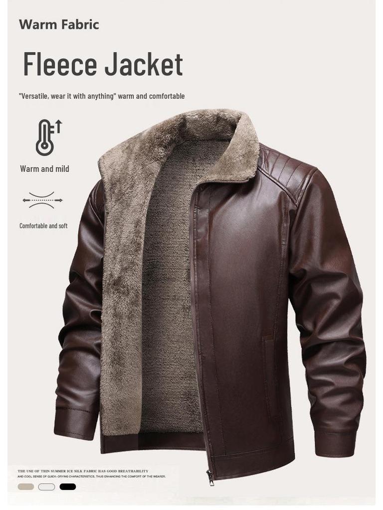 Modische, verdickte Lederjacke aus Samt für Herren - Leichter Business-Casual-Stil, Karreekragen, Ideal für Herbst/Winter