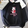 Strawberry Milk Cow Cartoon Hoodie Kawaii Clothing Aesthetic Girls Sudadera Mujer Pink Long Sleeve Loose Sweatshirt