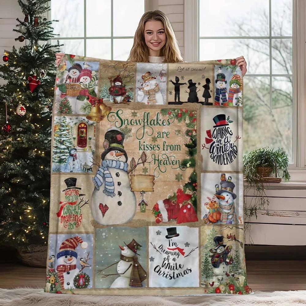 Christmas vintage snowman digital-printed polyester Bedroom velvet flannel cover blanket Fleece sofa cover blankets for beds