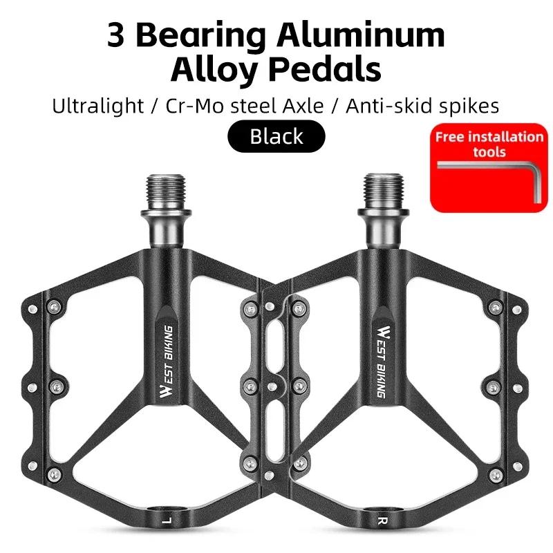 Bicycle Pedal 3 Bearing Aluminum Alloy MTB Road Cycling Pedals Aluminum Alloy Flat Pedals Bicycle Accessories чёрный