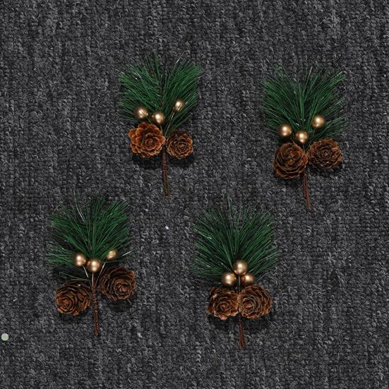 10 Pcs Artificial Pine Pick Mini Pine Needles Branches with Gold Berry Small Pinecones Stems for Holiday Crafts Christmas Tree DIY Garland Wreath