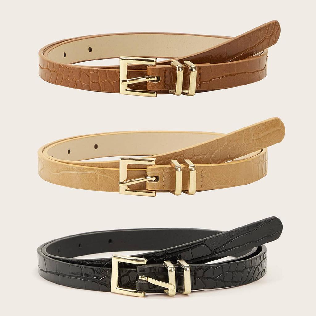 The New Lady's Exquisite and Versatile Crocodile-patterned Thin Waist Belt Set Features A Fashionable Basic PU Belt