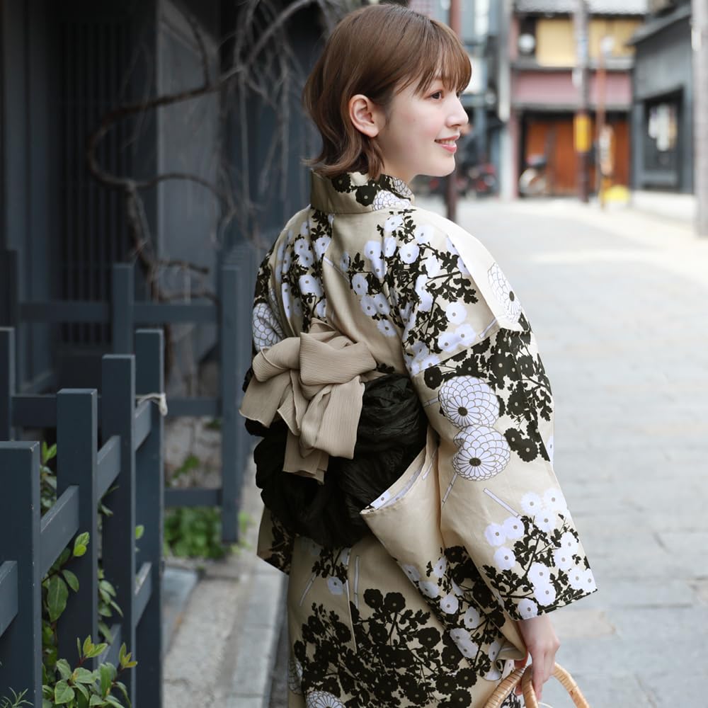 16 Patterns To Choose from Yukata Heko Obi Set Tokimeki Summer Love Yukata Heko Obi 2 Piece Set Beige Manju Chrysanthemum and White Small (11.