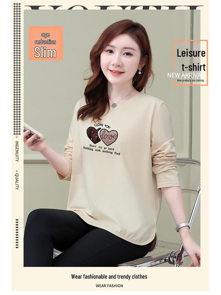 Dam T-shirt med lång ärm i ren bomull, Lätt baslager, Höst 2025-stil