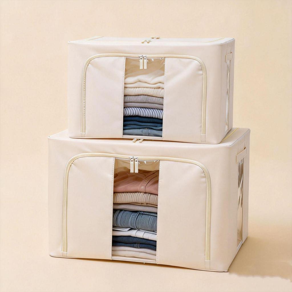 Large Capacity Oxford Cloth Storage Box: Foldable, Washable, Dustproof Clothes Organizer with Steel Frame for Bedroom & Duvet Storage.
