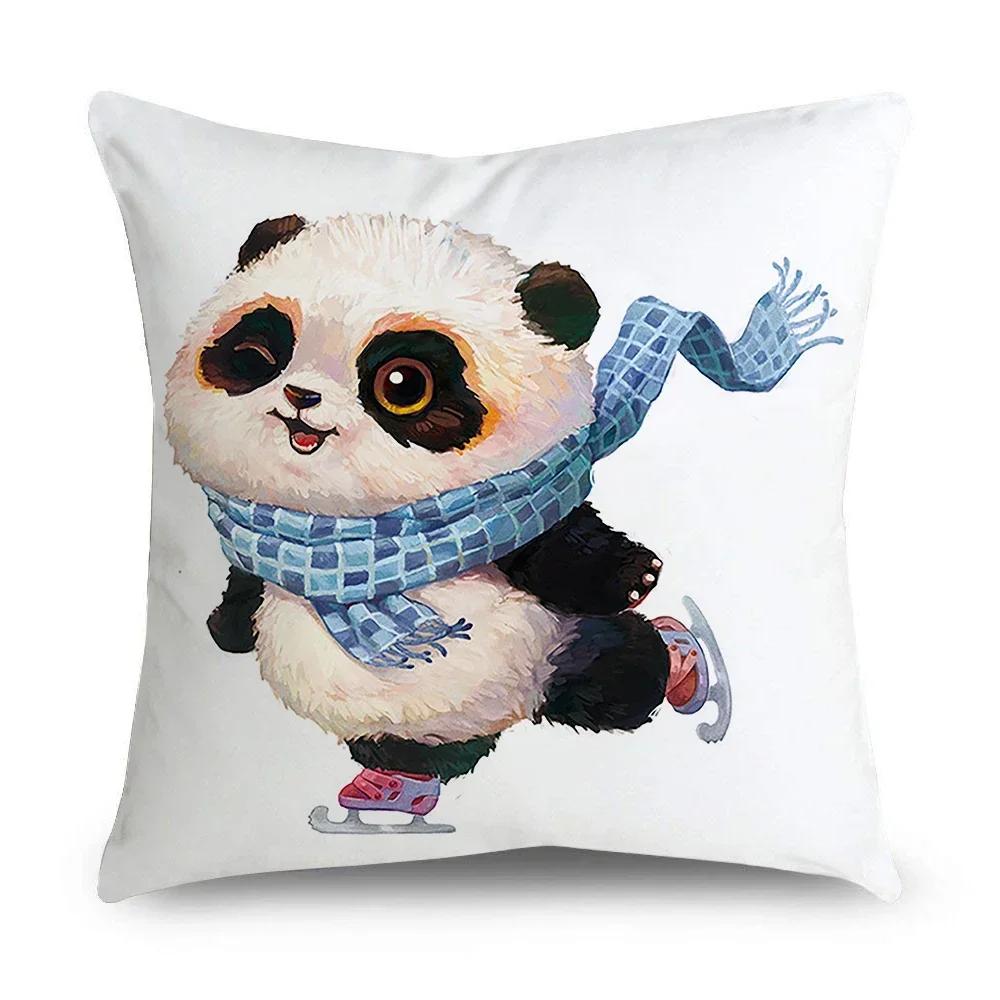Pillowcase Office Decor Cushion Cover Cute Panda Pattern Home Square