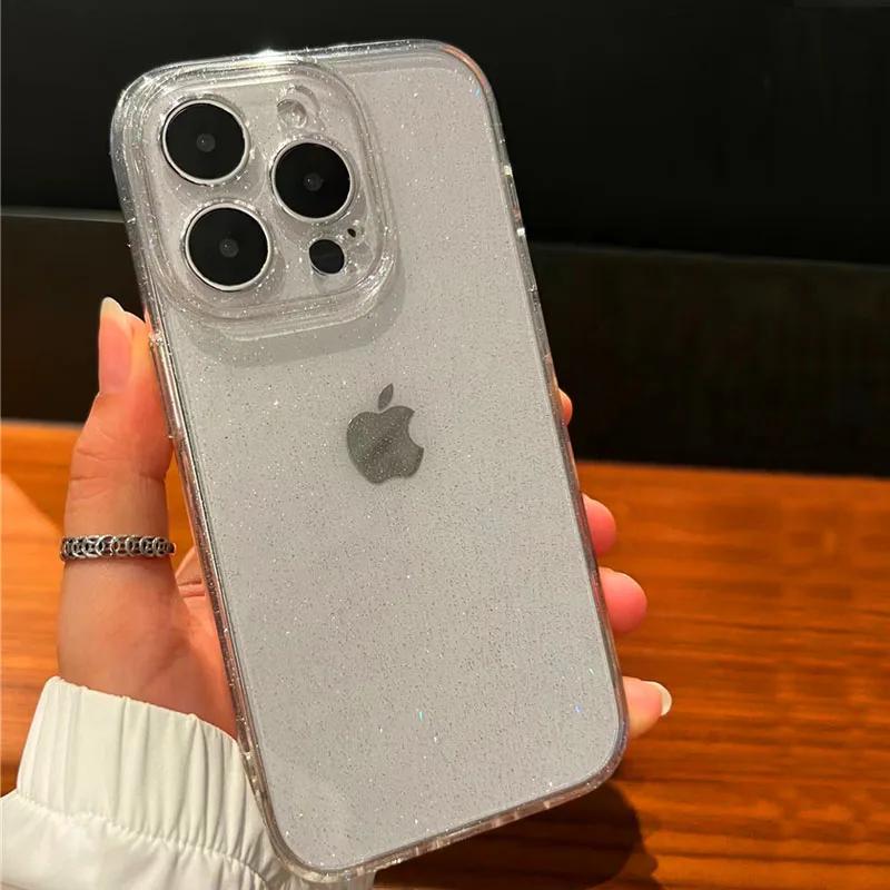 Bling Glitter Clear Case For iPhone 16 15 14 13 12 11 Pro Max 16 Plus 16 Pro Lens Protection Shockproof Transparent Soft  Cover