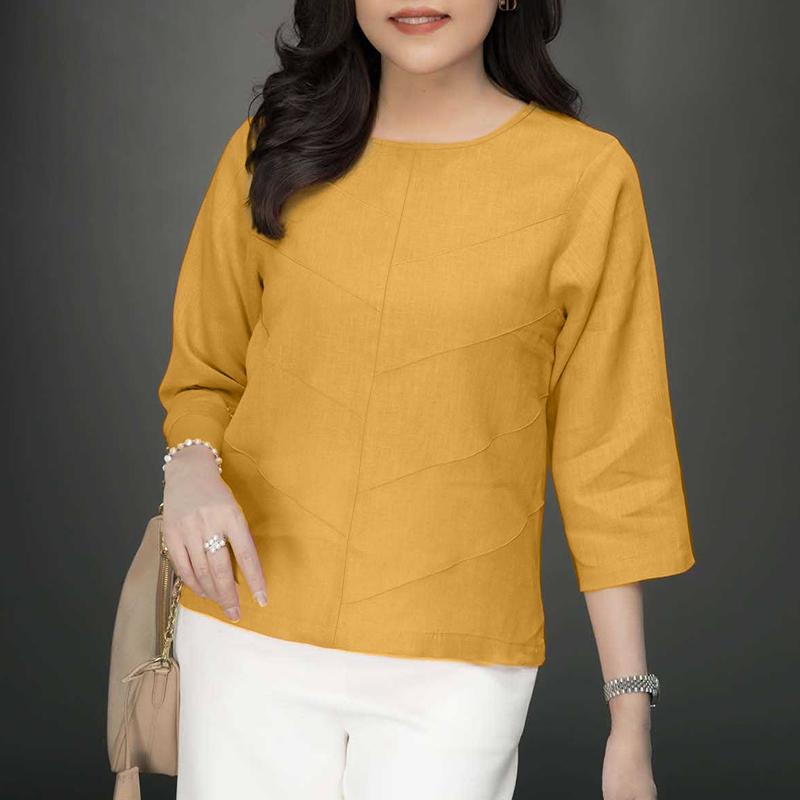 ZANZEA Lässige Bluse mit Rundhalsausschnitt und 3/4-Ärmeln für Damen