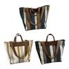Striped Shoulder Bag Ladies Canvas Tote Bag Zipper Closure Handbag Shoulder Tote for Daily Use Commuting Dating Parties