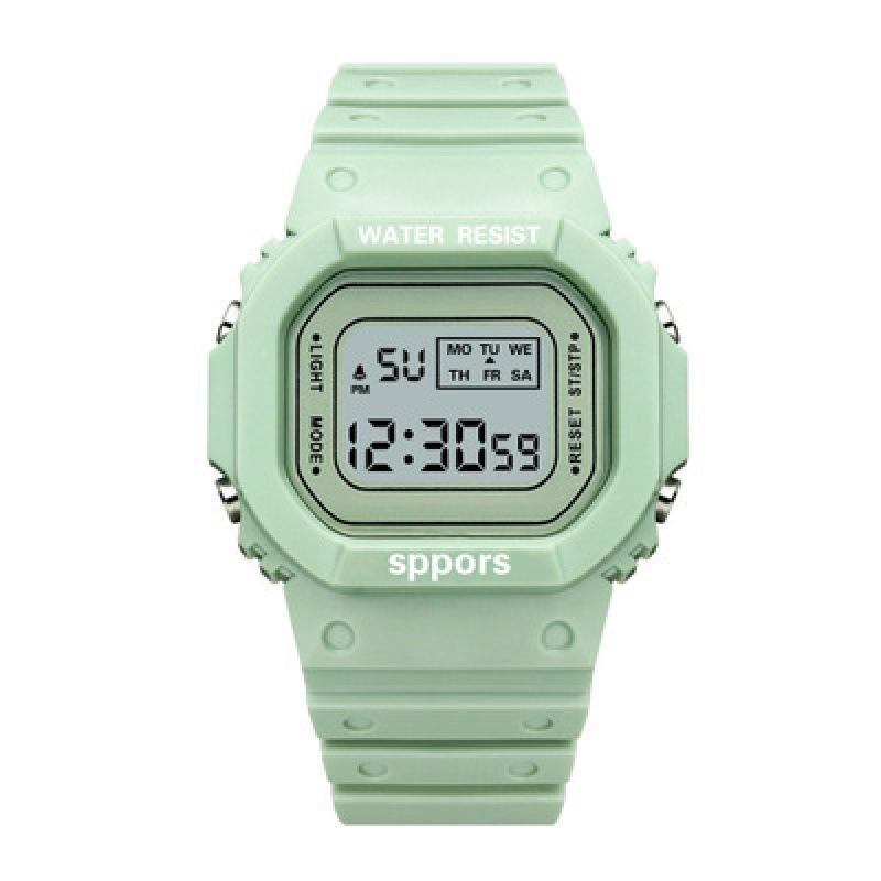 Small Square Matcha Green Electronic Watch, Male And Female Students Luminous Waterproof Sports Electronic Watch