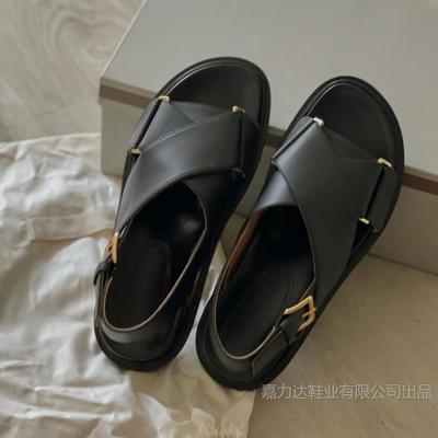 Sheepskin Version~ Classic Leather Open-toed Platform Sandals Girl Summer Fairy Wind Show Feet Little Lady Roman Sandals Girl