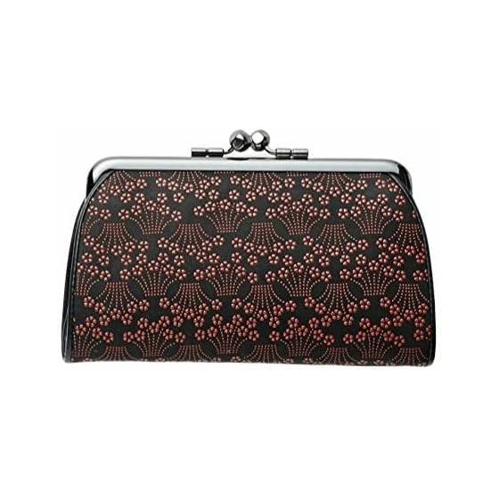 Inden-ya Genuine Leather Parent-Child Gamaguchi Coin Purse, Black x Red Lacquer, Small Cherry Blossom & Iris, Coin Case for Women, Leather Gift,