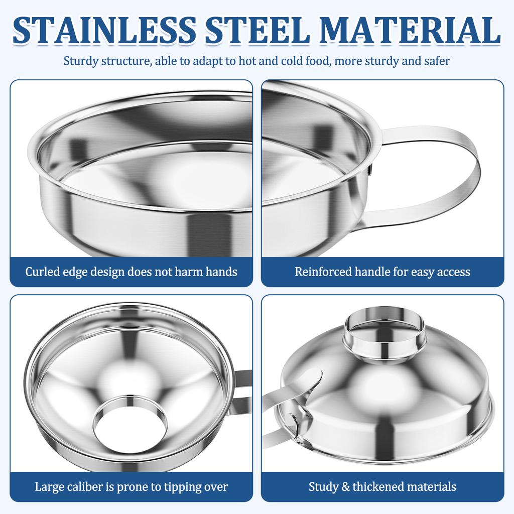 Stainless Steel Wide Mouth Funnel Canning Funnel Cup Jam Salad Dressing Hopper Filter For Jar Canned Filteroil Wine Water Spices