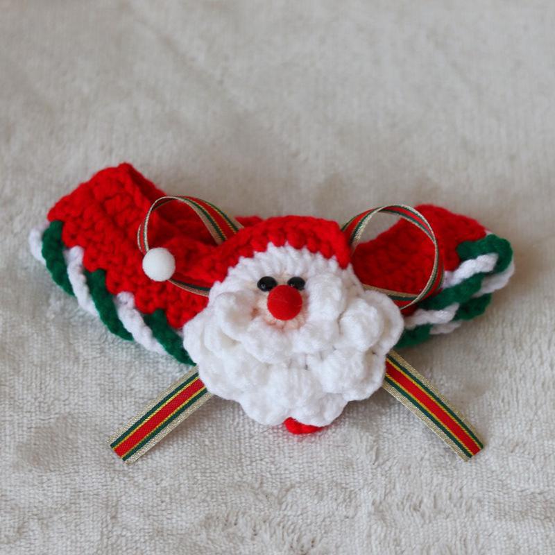 Festive Santa Claus Wool Knitted Pet Collar with Bells and Reindeer Scarf for Cats and Dogs