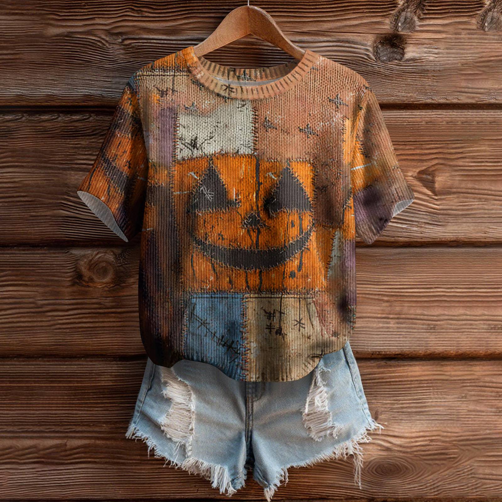 

Женский милый свитер вязаный модный повседневный с круглым вырезом и короткими рукавами уютный топ с принтом XL