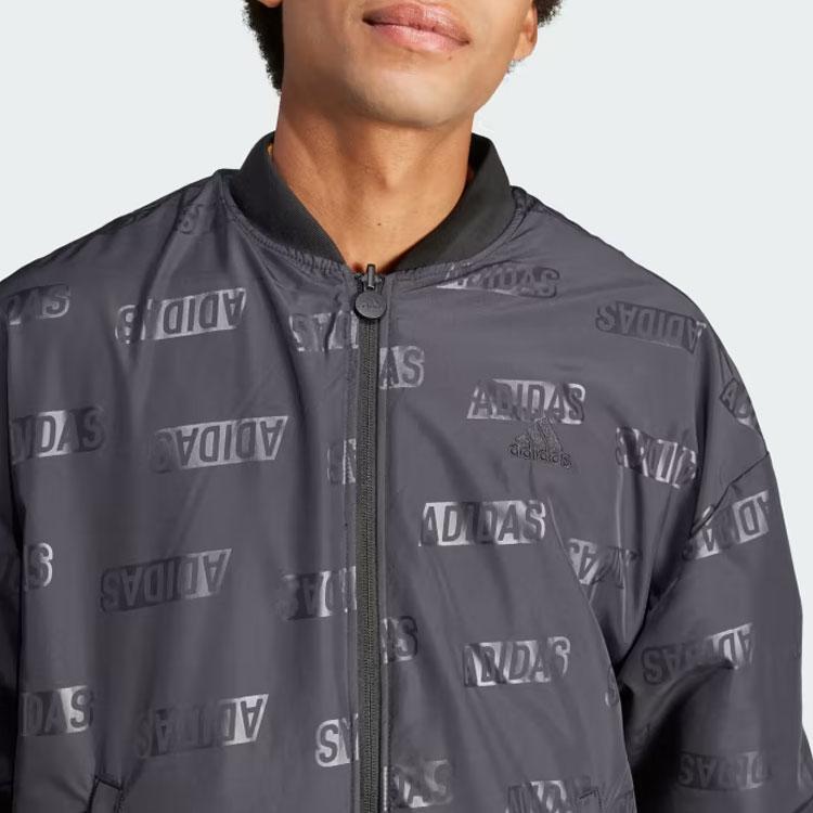 Adidas Embossed Reversible Long Sleeve Loose Jacket Men Jackets Black IJ6424