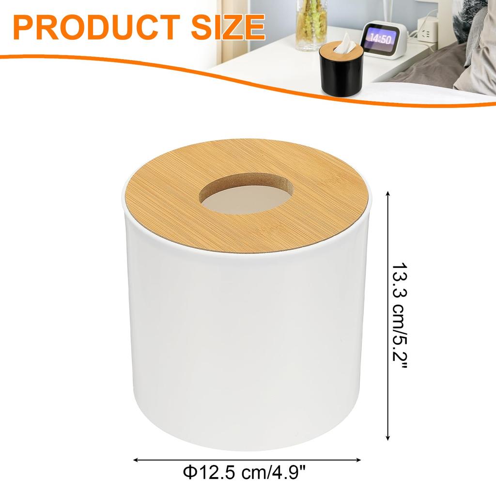 uxcell Round Tissue Box Cover with Lid, Toilet Paper Holder for Home, Bathroom, and Office Use, White