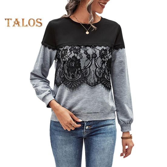 

Зимняя осенняя женская толстовка с кружевным декором, цветочной вышивкой, круглым вырезом, длинными рукавами, цветными блоками, лоскутным шитьем, свободный пуловер, повседневный топ для поездок на работу S серый