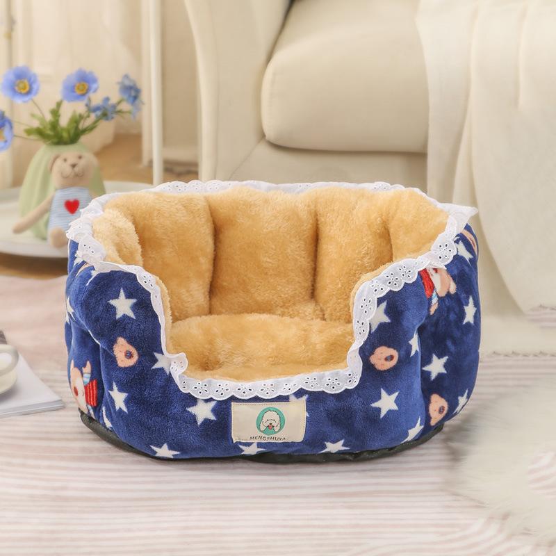 2023 Pet Supplies Four Seasons Round Cat Kennel Cartoon Kennel Warm Color Matching Pet Mat