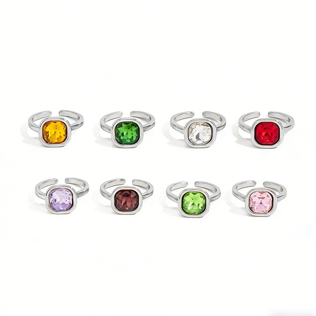 Colorful Unique Crystal Inlaid Open Ring, Trendy Designer Alloy Ring Set For Women