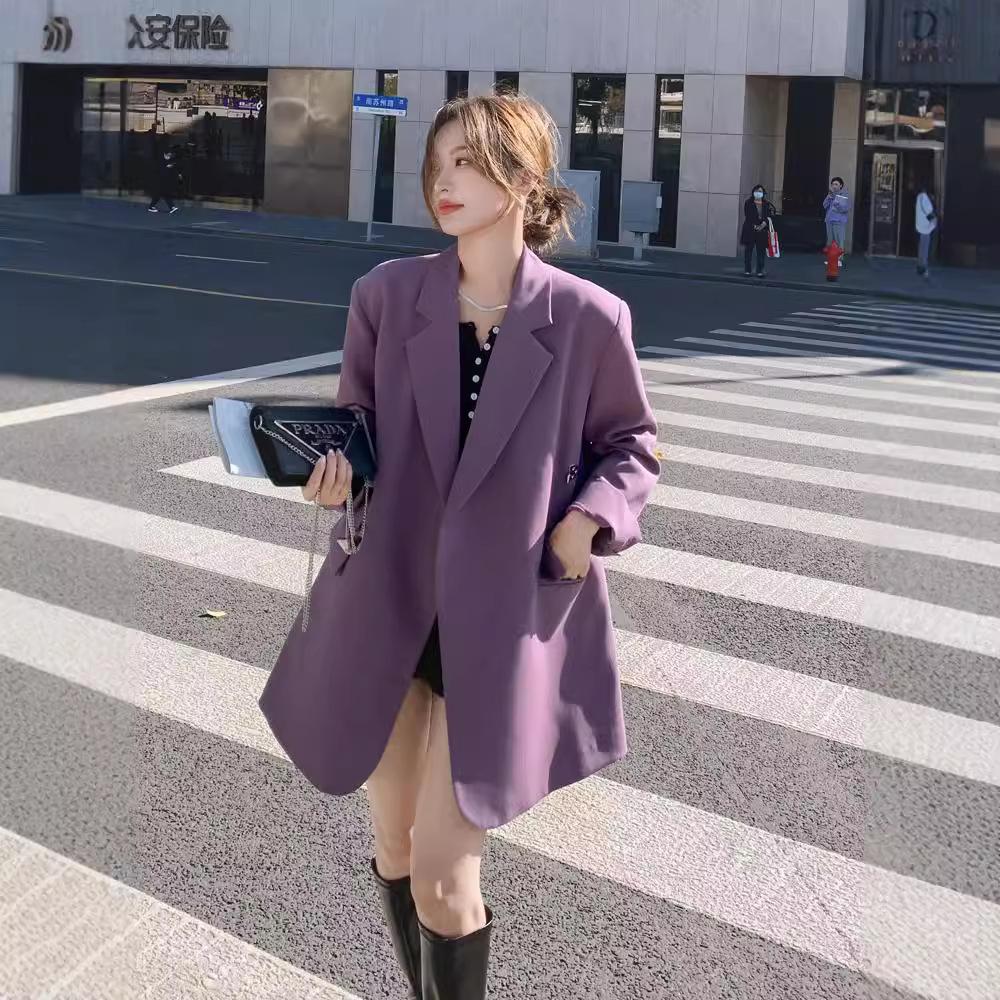 Damski fioletowy marynarka z wzorem Damska jesienna nowa wszechstronna mała góra casualowy mały garnitur