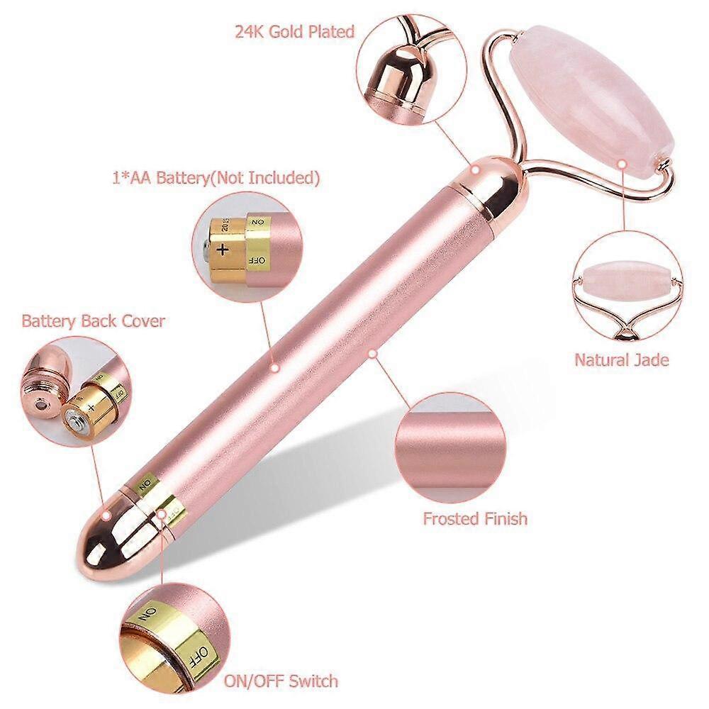 Electric Vibrating 24K Gold Jade Roller Natural Rose Quartz Face Lifting Use Beauty Devices
