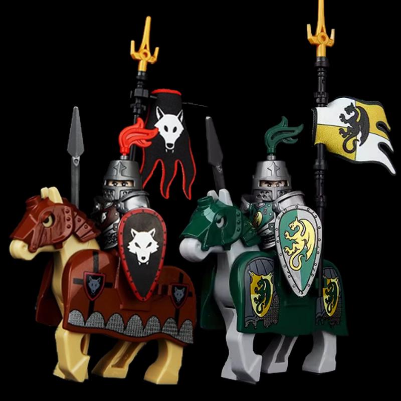 MOC Medieval Knight Castle Figures Building Blocks Weapon Wolf Swordsmen Guard Bow Arrow Shield Flags Warhorse Toys Gifts S002